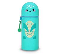 LVZONGXIN Kawaii - Estuche para lápices, diseño de tortuga, 2 en 1, funda de silicona suave, soporte para lápices de mesa, cierre de cremallera, bolsa para lápices de colores, 18,5 cm de alto