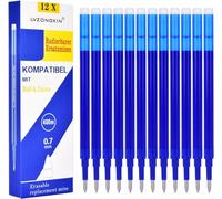 LVZONGXIN Recambios borrables azules, compatibles con Frixion & Eberhard Faber animal erase it, 0,7 mm [juego de 12], tinta termosensible, longitud de escritura de 400 m (azul)