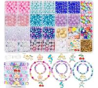 LWAIX Abalorios para Hacer Pulseras Aprox 904pcs Cuentas de Colores 6/8mm Bolitas para Hacer Pulseras con Colgante de Sirena y Unicornio Pulseras Collares Cuentas kit de Fabricación DIY para Niños