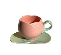 Lwaviwer Taza de cerámica con forma de flor de tulipán para café, taza de té, platillo de cerámica, taza de tulipán, 300 ml, A