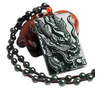 LWDXQQTX Adornos de jade de fénix, con colgante de jade en forma de dragón, collar con colgante de oración zen, joyería de buena suerte, regalo de buena suerte (cuentas redondas (d))