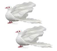 LWINGFLYER 2 palomas voladoras blancas de 8 pulgadas de espuma artificial de simulación para manualidades, decoración de boda, accesorios de fiesta, adornos de árbol de Navidad (palomas moscas