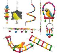 LWINGFLYER 7 piezas de juguetes para pájaros, cestas trenzadas coloridas con cuerda de juguete, perfecto para masticar y escalar