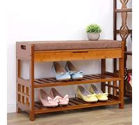 LWJSOCP Banco Zapatero de bambú Estilo Europeo, Taburete de Almacenamiento de Madera Maciza, Zapatero y Cambiador versátil, Ahorra Espacio en la Entrada (A2)
