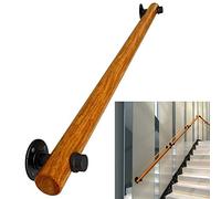 LWJSOCP Barandilla de Escalera, pasamanos de Madera para Escalera montado en la Pared, Madera Maciza Industrial con Soportes para escaleras de Tubo de Hierro Forjado, Barra de Apoyo para baño, adecu