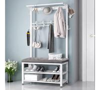 LWJSOCP Perchero Industrial con Banco para Zapatos y Ganchos. Perchero de Entrada Independiente y Resistente con Estante de Almacenamiento. Fácil de Montar. Ideal para recibidor, Pasillo, Sala de es