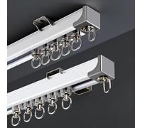 LWJSOCP Riel de Aluminio para Cortinas, para Montaje en Techo o Pared | Barra separadora de ambientes para Mayor privacidad en Espacios Abiertos | Blanco, 210 cm (2 x 105 cm) - Solución versátil par