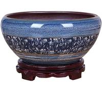 LWLYLCHBM Maceta de cerámica estilo chino con bandeja/maceta de calibre para interiores, decoración de macetas artificiales de cerámica azul para interiores, sin agujeros, pecera, maceta hidropónica