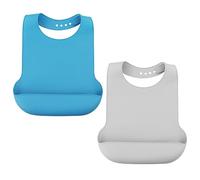 LWMLWM Baberos de Silicona Lavables para Adultos Mayores, Baberos de Comedor Reutilizables para Adultos para Hombres Baberos Impermeables para Mujeres para Discapacitados (2, Azul & Gris)