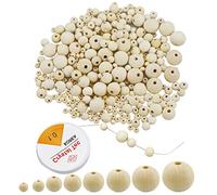 LWMLWM Juego de 1180 Cuentas Redondas de Madera para Enhebrar, Bolas Con Agujero para Hacer Joyas, Manualidades, Macramé, 8 Tamaños, Natural