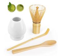 LWMTT 4 Piezas Matcha Kit, Batidor Matcha de 80 Varillas, 2 Cuchara de Té, Porta Batidor, Matcha Set Perfecto para Regalos de Cumpleaños y Navidad - Blanco