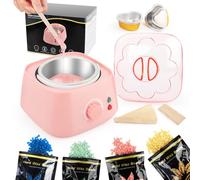 LWMTT Calentador de Cera Depilatoria 500ml - Máquina de Cera Caliente para Depilar con 400g Ceras + 20 Varillas - Calentador Cera Depilatoria Set Ideal para Cejas, Facial, Bikini y Cuerpo - Rosa