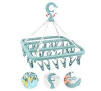 LWMTT Percha de Calcetines, Percha de lavandería con 32 Clips Plegable para Ropa Interior, Calcetines, Sujetador, Cortavientos, Plegable Estante de Secado de Ropa (Azul)