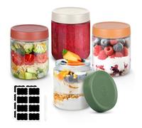 LWMTT Tarros de Cristal,4Pcs Botellas de Cristal con Tapa, Tarros de Avena Nocturna de 500 ml (4)