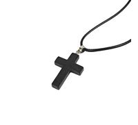 LWQCHW Collar de cruz de cristal de Shungite, colgante curativo negro con cordón de cuero