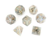 LWQCHW Juego de dados de piedras preciosas, 7 dados de gemas de cristal hechos a mano con caja de metal de regalo para Dungeons and Dragons para juegos de rol MTG, dados de piedra natural D y D