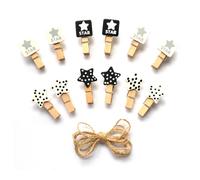 LWR CRAFTS Mini pinzas de madera para la ropa con forma de estrella (24 unidades) y cord n de yute de 2,4 m