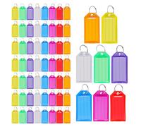Lwtsrp 64 Piezas Llaveros Plastico con Etiqueta, 8 Colores Etiquetas Identificador con Películas Protectoras Transparentes y Anillos Partidos para Marcar Llaves, Mascotas, Equipaje