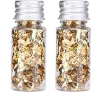 Lwuey 2 Botellas Lámina de Oro Comestible, Alimentos Pasteles Hornear Papel Dorado Hoja Manualidades Maquillaje Copos Tartas Aluminio Adornos Imitación Metálica Chocolate Bebida Cupcakes Filetes