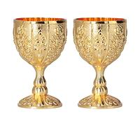Lwuey Cáliz Oro,Copas de Vintage Goblet Renacentista Medieval Dorada Vino Retro Metal Grabado Tiro Vasos Regalo Antiguo Comunión Navidad Católico Latón Relieve Cocina Hogar Bar 30ml 2 Unidades
