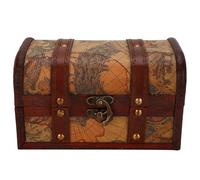 Lwuey Cofre del Tesoro Pirata de Madera con Candado, 18x10x10.5cm Caja de Madera Vintage para Adultos, Almacenamiento de Joyas y Juguetes, Decoración Retro para Regalo, Cumpleaños y Fiestas