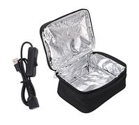 Lwuey Horno Microondas Portátil Del Automóvil, Alimentos Portátil Microondas Fiambrera USB 12V Coche Camión Trabajo Termo Comida Caliente Extraíble Bolsa Cubiertos Viajes Camping Cocina Negro