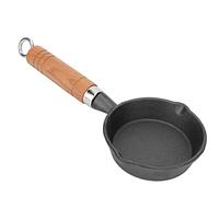 Lwuey Sartén Mini de 10cm, Miniatura Viaje Hierro Fundido Acampar con Mango en Madera Compuesta Resistente Al Calor Super Pequeñas Compatible Gas Inducción Horno Huevos Panqueques Panini Tortillas