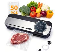 Lwuey Sellador al vacío con cortador/50 bolsas/tubo | 6 modos para alimentos secos húmedos, aspiración externa de acero inoxidable con UV 120 W, 75 KPA, alto rendimiento
