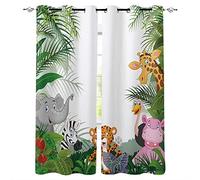 LWXBJX Cortinas Térmica Aislante Cortinas Opacas - Selva dibujos animados elefante tigre - Impresión 3D Aislantes de Frío y Calor 90% Opacas Cortinas - 140 x 160 cm - Salon Cocina Habitacion Niño Mode