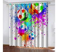 LWXBJX Opacas Cortinas Dormitorio - Estampado de fútbol Colorido - Impresión 3D Aislantes de Frío y Calor 90% Opacas Cortinas - 264 x 240 cm - Salon Cocina Habitacion Niño Moderna Decorativa