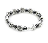 LWXLP Pulsera de Rosario Católico, medalla, pulseras de oración cruzada, cuentas de hematita, accesorios de joyería religiosa
