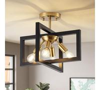 LWYTJO Lámpara de Techo Negra, Lámpara Industrial de 4 Luces para Salón, Lámpara de Techo Semiempotrada para Pasillo, Lámpara de Techo Tipo Candelabro Negra y Dorada para Cocina, Dormitorio