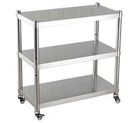 LXBAMKEA Estanterías De Acero Inoxidable, 3 Niveles Estante De Almacenamiento, Cocina, Garaje, Oficina, Restaurante O Almacén Mesa Auxiliar Unidades De Estantería con Ruedas(100x50x82cm)