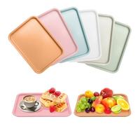 LXBCTOP 6 Piezas Bandeja Plastico Rectangular, Bandejas para Servir Comida, Bandejas de Cocina, Reutilizable Bandeja de Antideslizante, (24,8 × 17,8 CM) 6 Colores, Desayuno, Cupcakes, Frutas