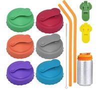 LXBCTOP 6 tapones para latas de bebidas, tapas de silicona para latas de bebidas, tapas de latas con pajita, cepillo de limpieza, tapa de silicona reutilizable para latas de refrescos de cola y