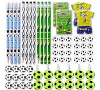 LXBCTOP 64 Pcs Juego De Lápices Fútbol, 12 Lápices De Fútbol, 12 Gomas De Borrar De Fútbol, 12 Etiquetas Reflectantes Para Fútbol, 4 Juego Pinball De Fútbol, 24 Pegatinas De Fútbol