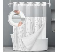 LXBNI Juego de Cortina de Ducha a Rayas Grises y Blancas con Forro de Tela a presión, Juego de Cortina de Ducha de Hotel y Forro con Ventana Superior de Malla Transparente, Lavable a máquina, 71 x 74