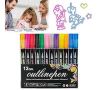 LXCJZY Coloring Lightstick Graffiti Pen, Double Line Outliner Markers, Shimmer Doodle Outline Pens Art Crafts Gift Greeting Card Christmas Stocking Stuffers for Drawing, Greeting Cards (12PCS)