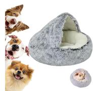 LXCJZY Lapcatz Nest Bed,Cat Cave Bed,Beds for Indoor Cat Cave & Calming Dog Beds, Semi-Enclosed Pet Nest,Cat Cave Bed,Anti-Slip Faux Fur Fluffy Coved Beds (Gray-Short Velvet, 19.7in)
