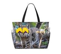 LXCNQFN Bolsa de playa para mujer, bonita bolsa de playa de Springer Spaniel, bolsa de playa plegable con cremallera, bolsas de gimnasio, Wild Bobcat, Talla única