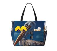 LXCNQFN Bolsa de playa para mujer, con diseño de rosas rojas, plegable, con cremallera, bolsa de gimnasio, Pájaro Pelícano Azul Cielo Mar, Talla única