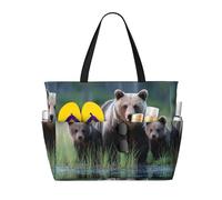 LXCNQFN Bolsa de playa para mujer, diseño de luna en cielo nocturno, bolsa de playa, plegable, con cremallera, bolsas de gimnasio, Mother Bear and Her Cubs, Talla única
