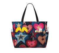 LXCNQFN Bolsa de playa para mujer, diseño de mariquitas, bolsa de playa, plegable, con cremallera, bolsas de gimnasio, Corazones y estrellas, Talla única