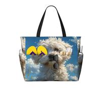 LXCNQFN Bolsa de playa para mujer, diseño de pavo real, color azul, plegable, con cremallera, bolsa de gimnasio, Bichon Frise Dog, Talla única