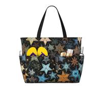 LXCNQFN Bolsa de playa para mujer, dos pandas grandes, bolsa de playa, plegable, con cremallera, bolsas de gimnasio, Estrellas orientales, Talla única