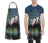 LXCNQFN Delantal de cocina impermeable para mujeres y hombres, con diseño de luna en cielo nocturno, delantales de cocina con 2 bolsillos, Mother Bear And Her Cubs, Talla única
