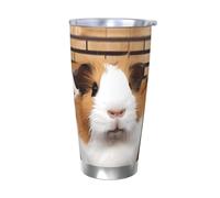 LXCNQFN Vaso de acero inoxidable de 20 onzas con tapa, aislado al vacío, taza de café de conejillos de indias, taza de café para viajes, taza de coche de doble pared con pajitas de metal y limpiador