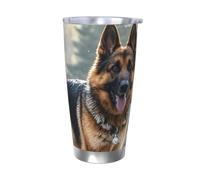 LXCNQFN Vaso de acero inoxidable de 20 onzas con tapa, aislado al vacío, vaso de café de perro pastor alemán, taza de café para viajes, taza de coche de doble pared con pajitas de metal y limpiador de