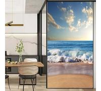 LXDWEI Película de privacidad para ventanas, paisaje de playa M, calcomanías para ventanas de vidrieras, adhesión estática, películas decorativas esmeriladas para ventanas, cubiertas de ventana 15.7