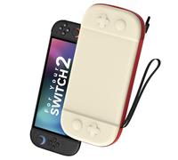 LXFEIFANTECH Slim Carrying Case Compatible with Nintendo Switch 2 2025, Hard Shell Travel Case with 12 Game Card Slots & Screen Protector Mat , Portable Hard Shell Storage Bag, Beige & Red